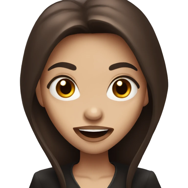 Pretty vampire with long brown hair showing fangs emoji