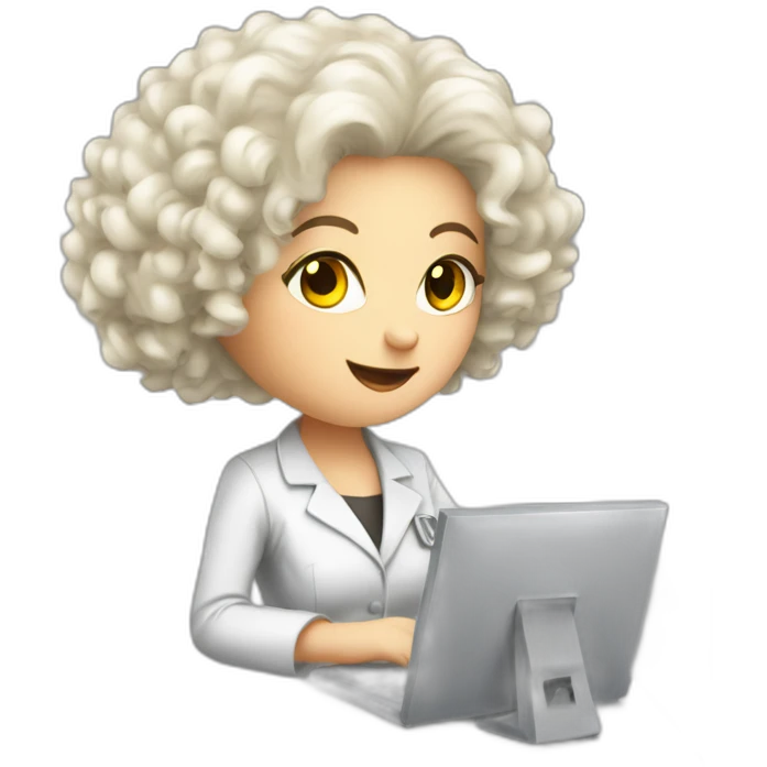 White blong curly hair preaty lady working in nuclear measurement emoji