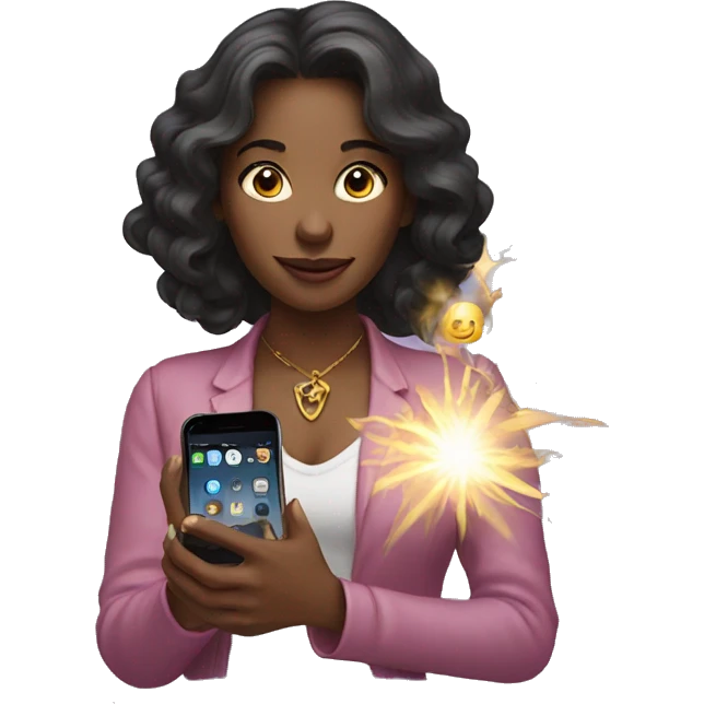 woman holding phone and magic w emoji