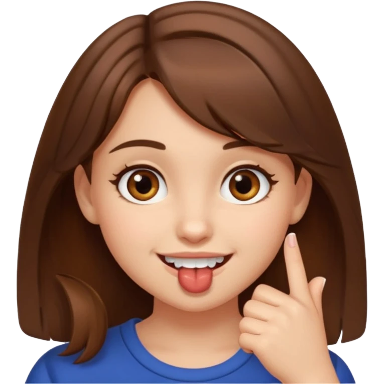 Fais moi une fille brune avec les yeux marrons, qui ce mort un doigt avec un regard coquin. emoji