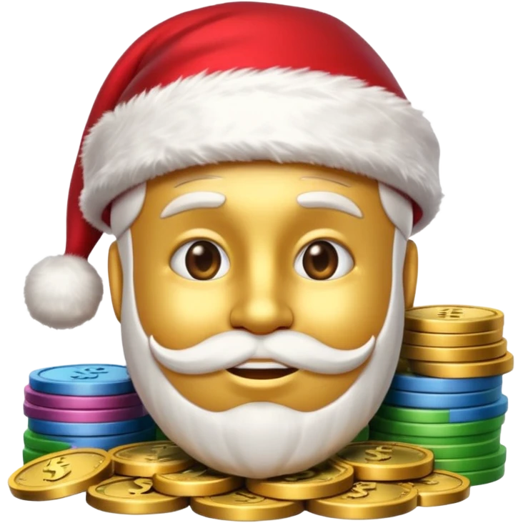 A confident rich emoji face wearing a Santa hat, money stacks, casino vibe, New Year theme, premium 3D emoji style, sharp details, no text, isolated on transparent background emoji
