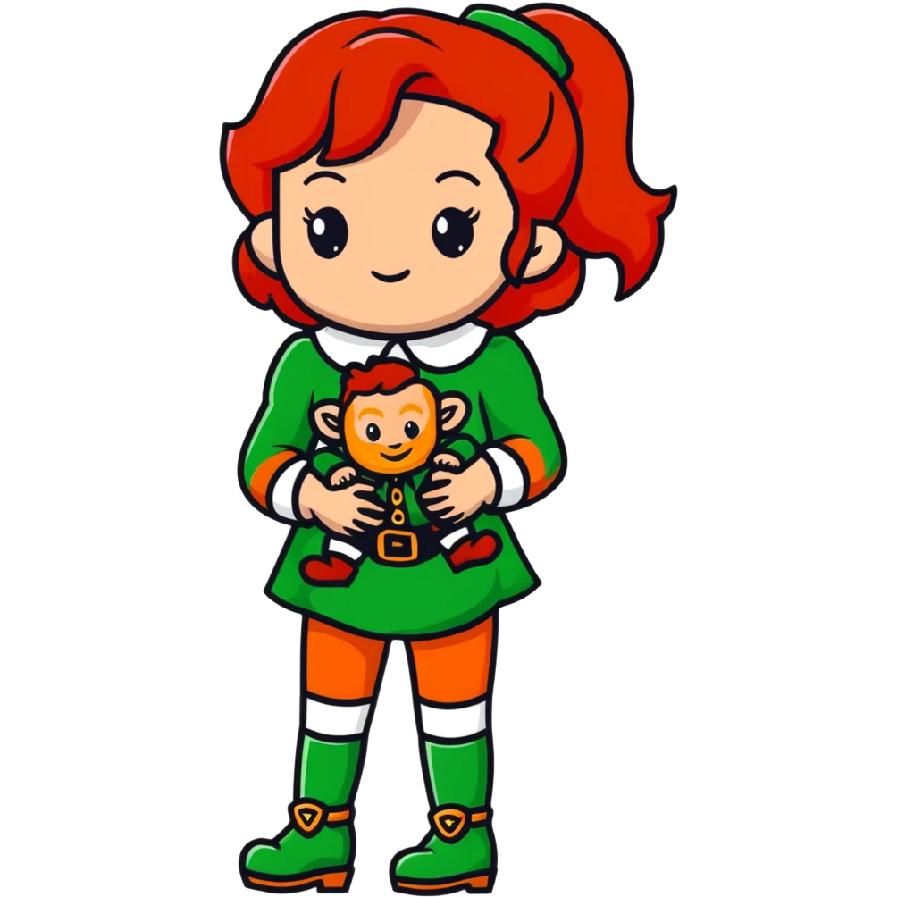 girl with red hair and brown eyes with a leprechaun emoji