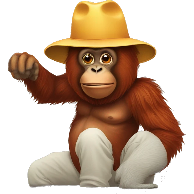orangutan with hat and making 🤙🏽 sign emoji