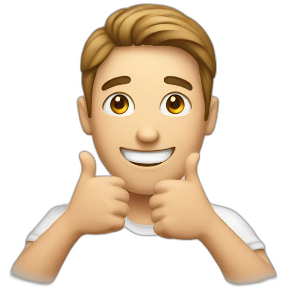 a person is smiling with both hands thumbs up emoji