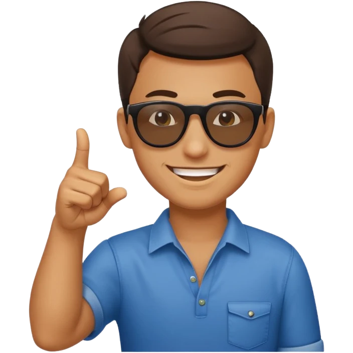 guy smiling with sunglasses pointing thumb and pointer finger  emoji