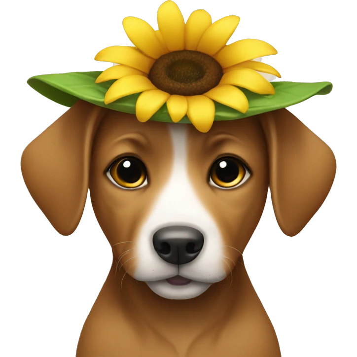 a puppy wearing a sunflower hat emoji
