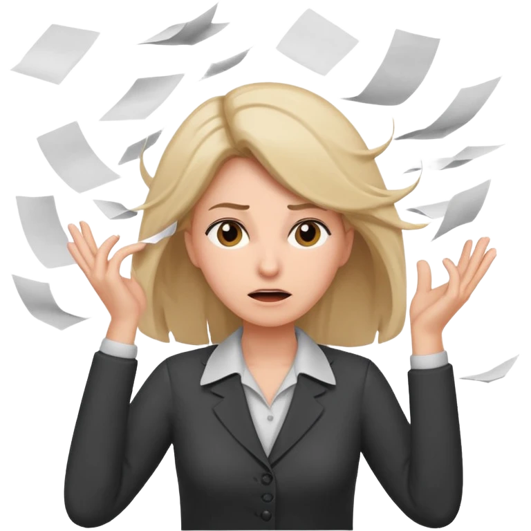 female teacher pulling her hair with stressed face, papers flying everywhere emoji