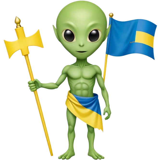 Green alien with Ukraine flag emoji