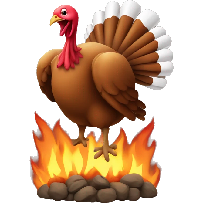 Turkey jumping over a fire emoji