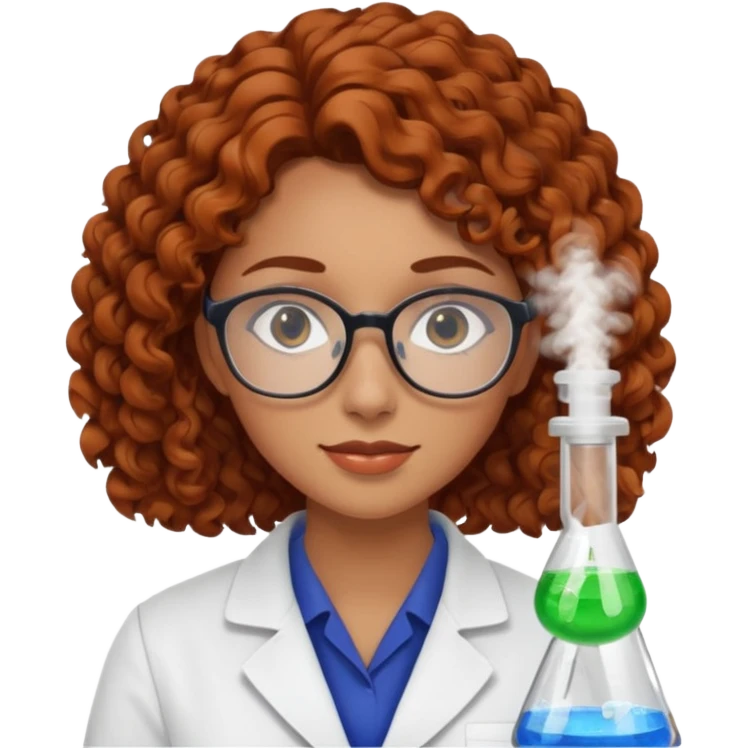 young women pharmacist studying science, curly hair emoji