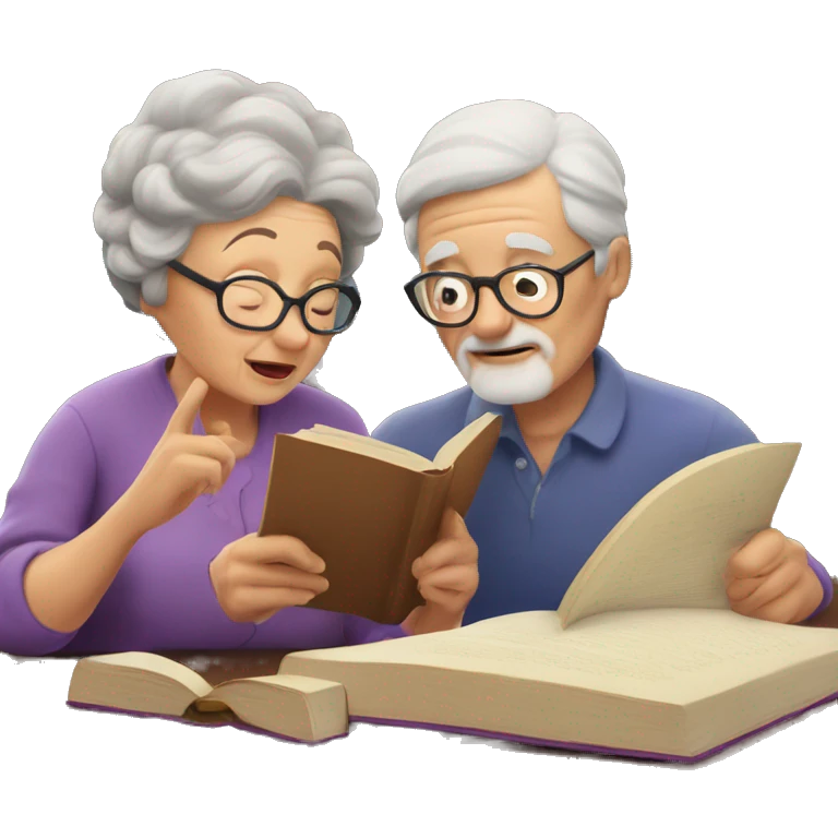 Granny and grandpa reading a book emoji