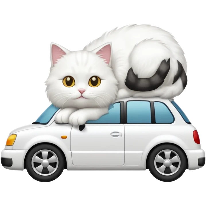 PLease create a small emoji the size of 🚗 featuring a white cat on a white car. emoji