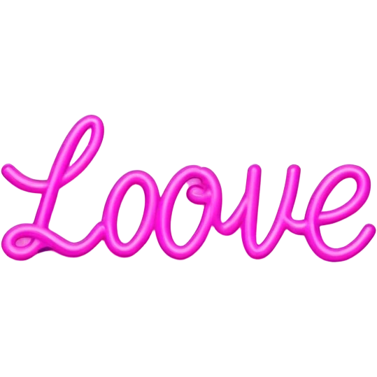 Pink neon sign with the word love emoji