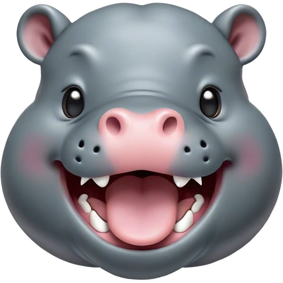 Cinematic Cute Yawning Hippo Portrait Emoji, Head tilted slightly with a dramatic, wide-open yawn, showcasing a soft, smooth slate-gray hide with gently drooping ears, round eyes barely open in drowsy contentment, Simplified yet irresistibly adorable features, highly detailed, glowing with a soft, cozy glow, high shine, relaxed yet expressive, stylized with a touch of aquatic charm, bright and endearing, soft glowing outline, capturing the essence of a sleepy yet affectionate hippo, so drowsy it feels like it could stretch out of the screen and curl up for a nap! emoji