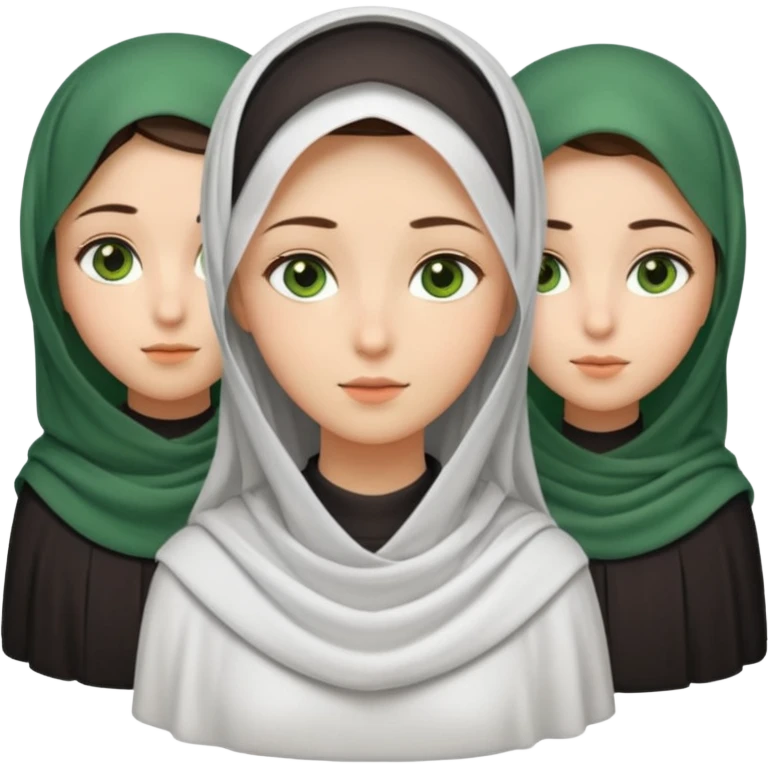 Three veiled girls, one of whom is tall and slightly brunette and has a slightly elongated face, the other is short, her face is oval and she has small eyes, her face is wheat to white, and the last one has an oval face and has beautiful green eyes. emoji