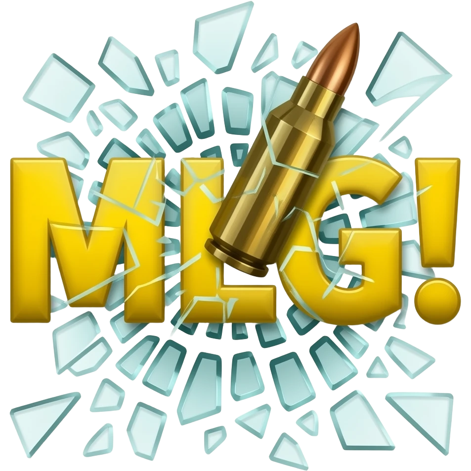 Надпись MLG! жёлтого цвета и рассыпалась на мелкие осколки как стекло от выстрела пули emoji