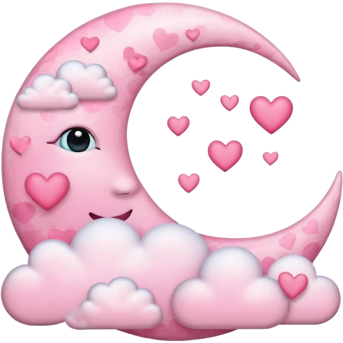 Pink Moon Crescent With Clouds And Hearts emoji