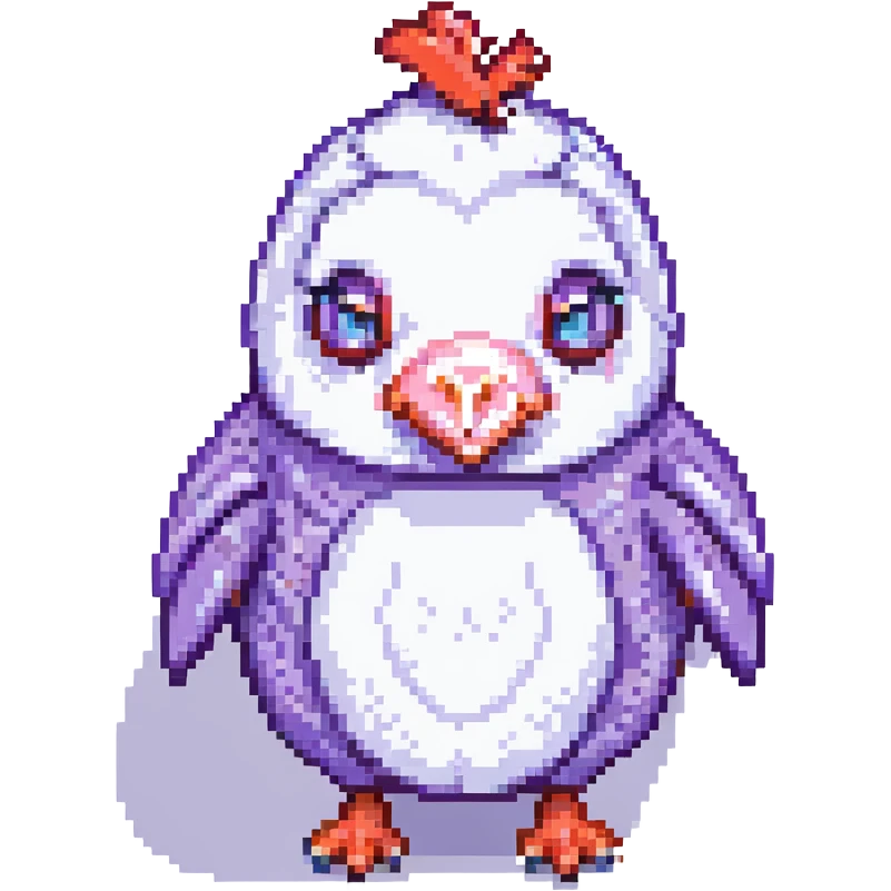 a chicken-pig-penguin creature with a purple nose and red teeth, pixel art style emoji
