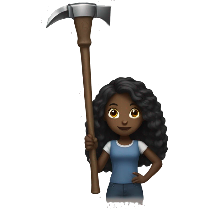 Black girl with long black hair holding hammer emoji