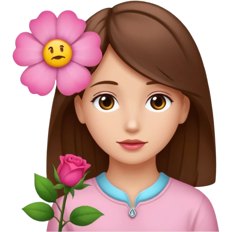 Ein braunhaariges Mädchen (glatte Haare ) mit einen Blume hinter dem ohr emoji