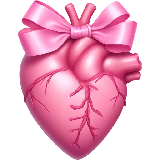 Pink anatomical heart pastel pink with pink bow on top emoji