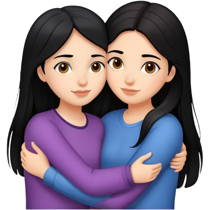 2 girl best friends hugging one black hair one brown hair emoji
