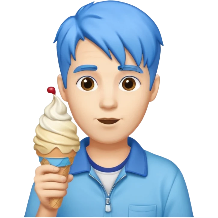 Man with blue hair and an ice cream  emoji