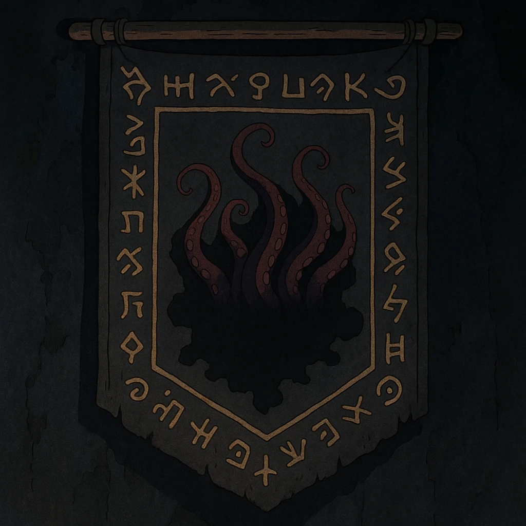 creepy banner, eldritch tentacles emerging from shadows, ancient runes, cosmic horror style emoji