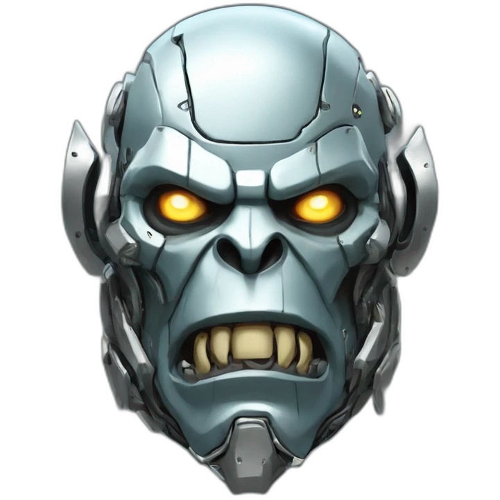Cyber futuristic silver orc robot face with big orc tusks emoji