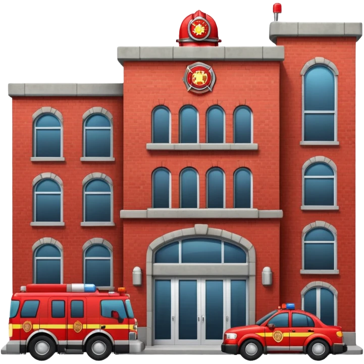 fire department building with firefighter car near emoji