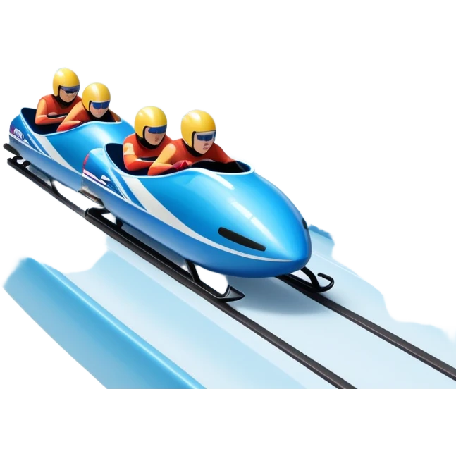 An icon featuring a sleek bobsled with athletes racing down an icy track at high speed, helmets on and bodies aligned for aerodynamics. The scene is set in a stunning snowy mountain valley with pine trees, spectators, and crisp blue sky. Transparent background captures the thrill of bobsleigh. emoji