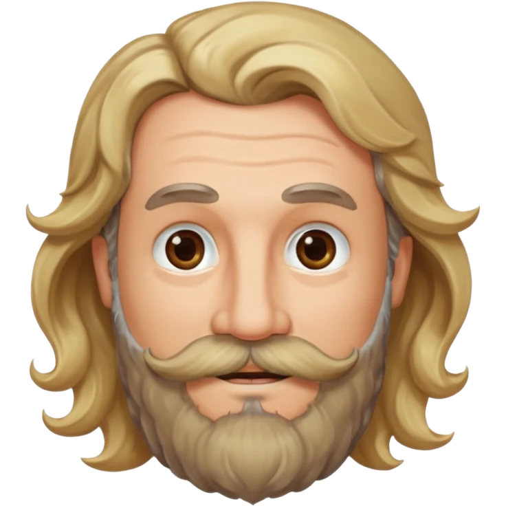 MID AGE MAN WITH LONG BLOND & bROWN WAVY HAIR; AND BROWN & GREY MOUSTACH AND BEARD, HAPPY EYES, ROSEY CHEEKS emoji