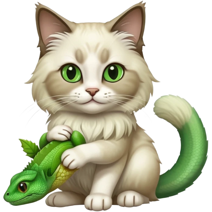 Rag doll cat with lizard in paw emoji