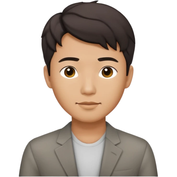 Asian guy wavy short hair, dressed stylishly, looking demure emoji