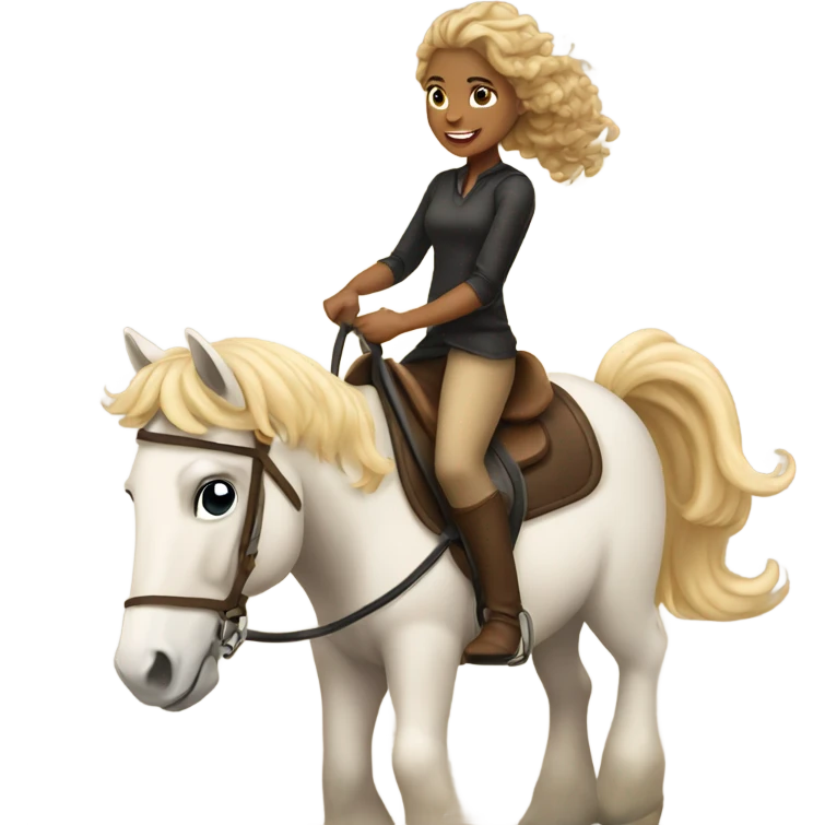 A tan girl with curly blonde hair riding a horse emoji
