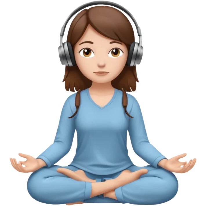 White girl, brown hair meditating with headphones on emoji