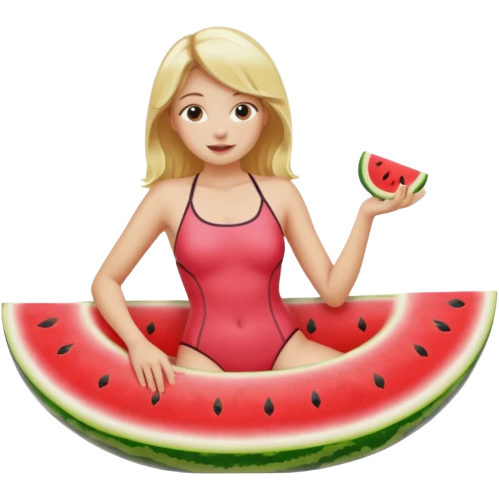 blonde girl floating on a watermelon tube  emoji