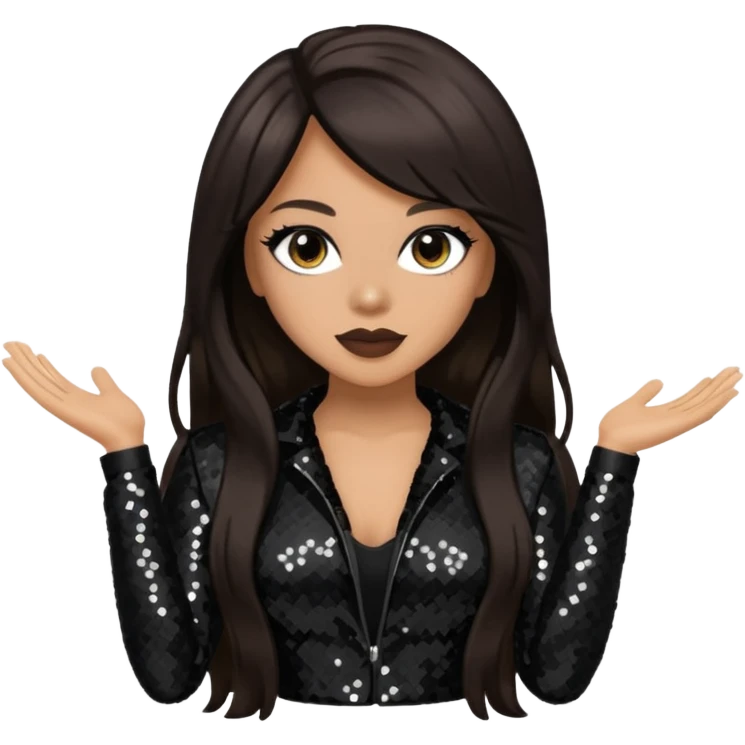 Monica, R&B Singer with long dark brown hair, black sequin outfit emoji