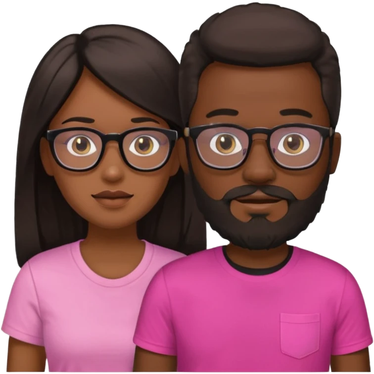 pareja el moreno con barba y gafas  , camiseta negra y ella pelo moreno camiseta rosa y pelo largo emoji