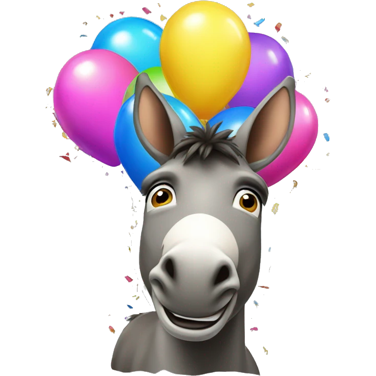 donkey with lots of confetti and balloons celebrating  emoji