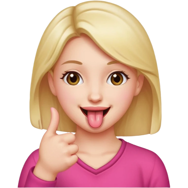 Girl holding up het pinky and thumb while stilling her tounge out and Smiling emoji