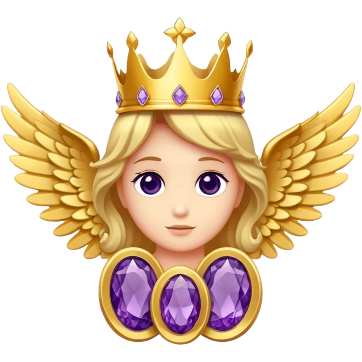 4th place award Number in frame decorated with golden angel  wings and amethyst  stone and small crown on a top emoji