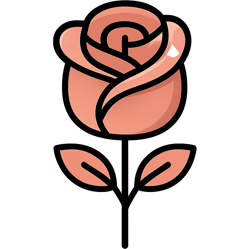 rose gold rose, stylized icon, minimal details, soft shine emoji