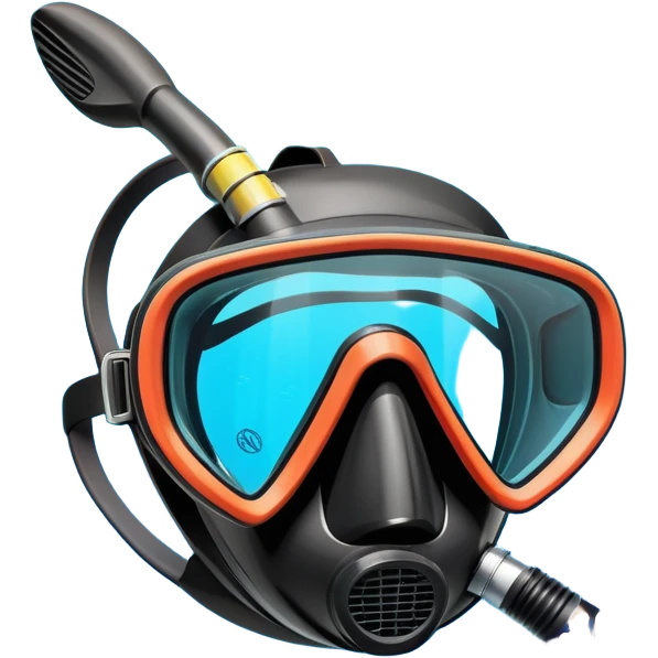 An icon featuring a close-up of a diving mask, snorkel, and fins floating on the surface of vibrant blue water. In the background, coral reefs and tropical fish create a lively underwater scene. Transparent background highlights the beauty and adventure of the diving experience. emoji