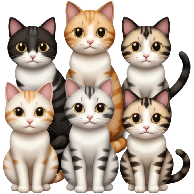 6 cats with different natural coloured coats emoji
