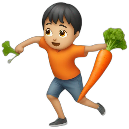Small person fighting a carrot emoji
