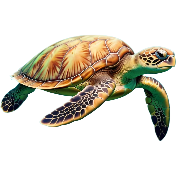 cinematic-sea-turtle-realistic-full-body-swimming-emoji,-graceful-streamlined-body-gliding-through-crystal-clear-waters,-large-flippers-moving-in-fluid-motion,-smooth-green-and-brown-patterned-shell-glowing-in-the-sunlight,-gentle-dark-eyes-filled-with-deep-wisdom,-bubbles-trailing-in-its-wake,-simplified-yet-realistic-focused-features,-highly-detailed,-glowing-with-an-oceanic-serene-light emoji