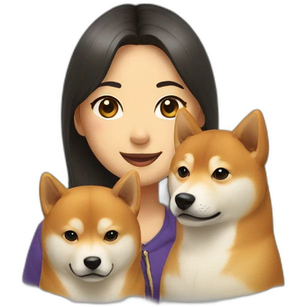 Two Shiba inu and a woman emoji