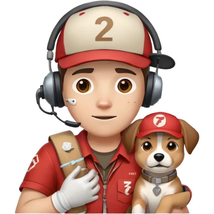 Team Fortress 2 Scout with red shirt, headset, baseball cap, dog tags, and bandages on hands emoji