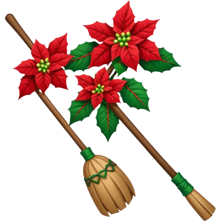Broomstick with pointsettias  emoji